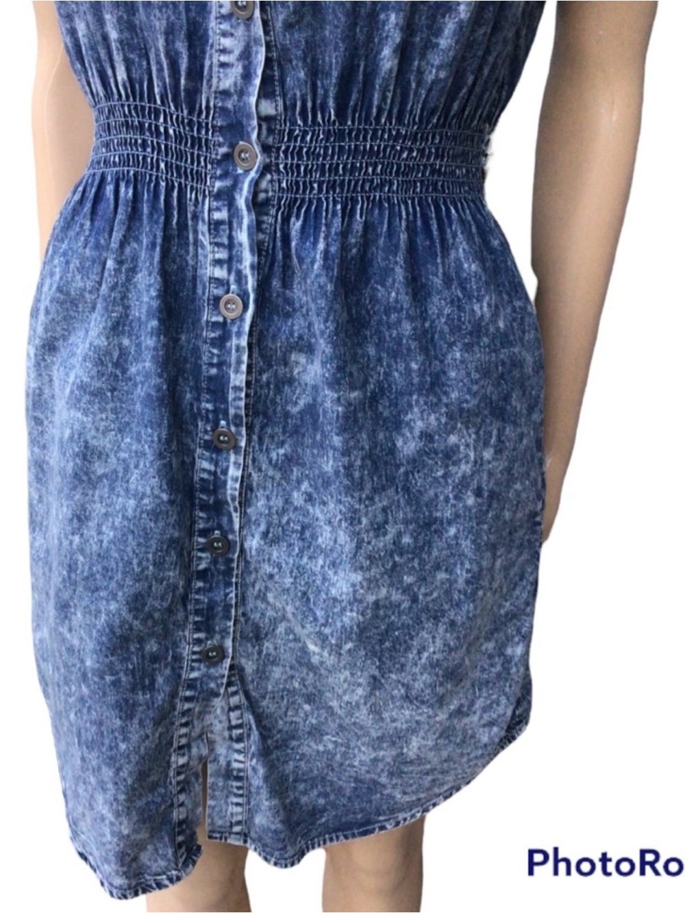 Vintage 90s Blue Acid-Wash Denim Shirt Dress - Picture 2 of 9